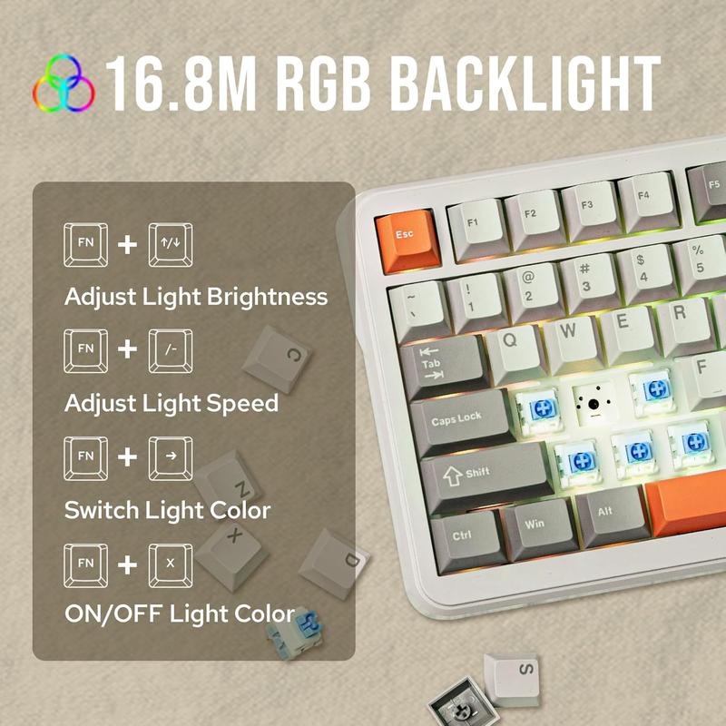 AJAZZ AK820 MAX Tri-Mode Mechanical Keyboard 2.4G Wireless Bluetooth USB-C 75% 82Key Compact Layout 8000mAh Battery Hot-Swappable Gasket Mount PBT Keycaps RGB Backlit Metal Knob Boyfriend Gift Fish Switch Grey Gaming Keyboard  keyboard