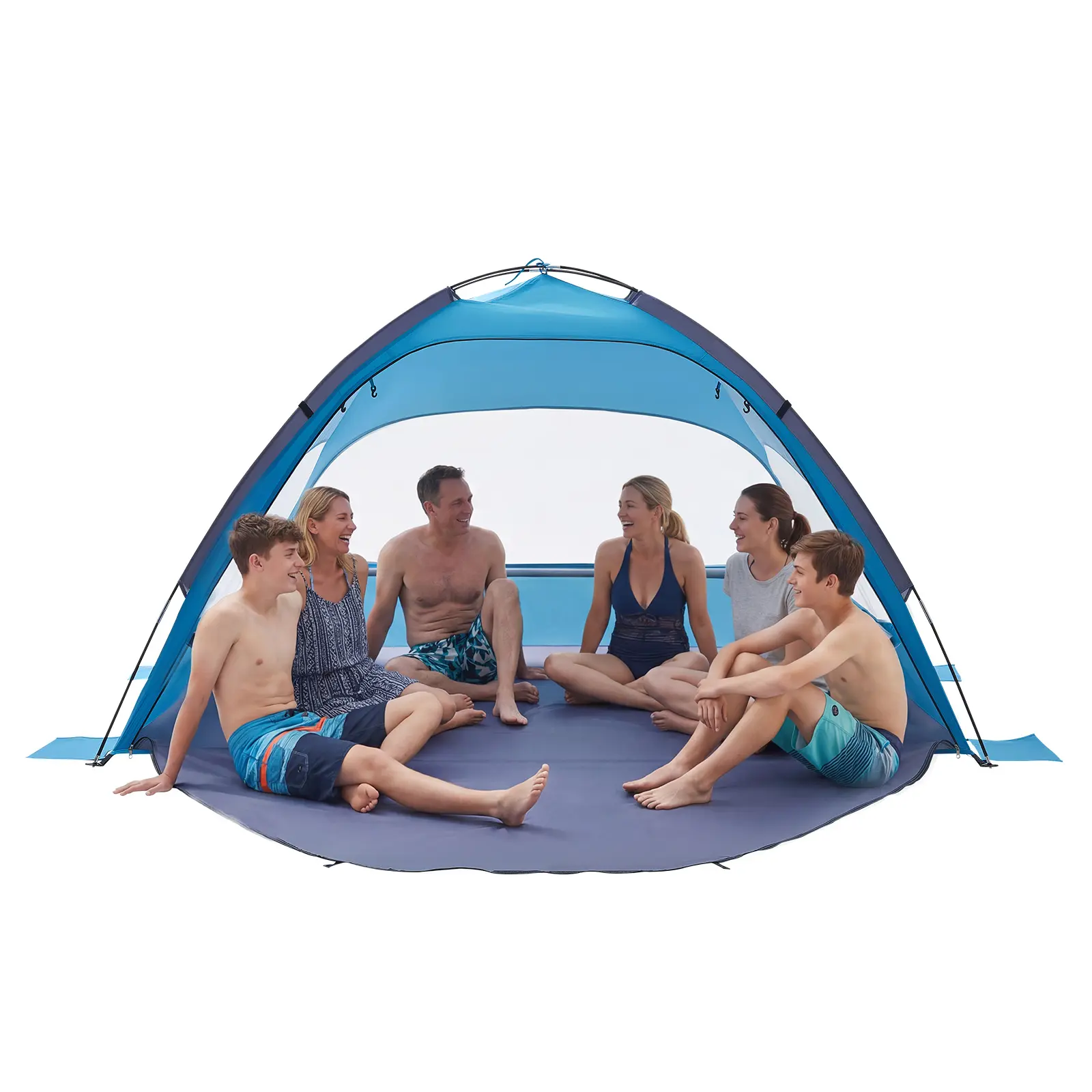 VEVOR 6-Person Beach Shade Tent, Large Lightweight Polyester Canopy with UPF 50+ Sun Protection, Windproof Fiberglass Poles, Portable Outdoor Shelter for Beaches, Lakes, Spacious, Corrosion Resistant, Detachable Curtains, Easy Pack, Heat Insulating, Sandb