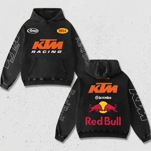 Retro Brembo x Redbull KTM Racing Hoodie Washed Black, MotoGP World Championship Enthusiast, Motorcycle Off Road Dirt Bike Graphic Streetwear, Heavyweight Biker Sweatshirt, Retro Moto Gear Motorbike Apparel Men’s Aesthetic Y2K Racing Jacket Style