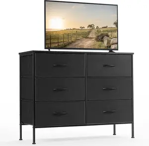 31.5" Dresser Style TV Stand – 6 Fabric Drawers, 2-in-1 TV Cabinet & Storage, 80 lbs Capacity, No Tools Assembly for Bedroom, Living Room, Small Space