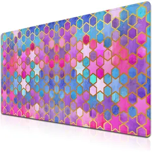 Large Desk Pad Purple Pink Full Desk Mat, Keyboard Gaming Mouse Pad Women Office Decor Big Mousepad, Cute Desk Mat Non-Slip Rubber Base, 24" X 14" for Work/Game/Office Watercolor Abstract