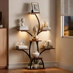 Corner Storage Shelf with LED Lights – 8 Tier 50" Tall Display Rack Organizer for Living Room, Bedroom, Home Decor