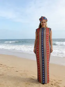 Women's 2-Piece Boho Beach Set, Long Kaftan Dress & Free Matching Headscarf, All-Season Loose Fit Design, Perfect for Vacations