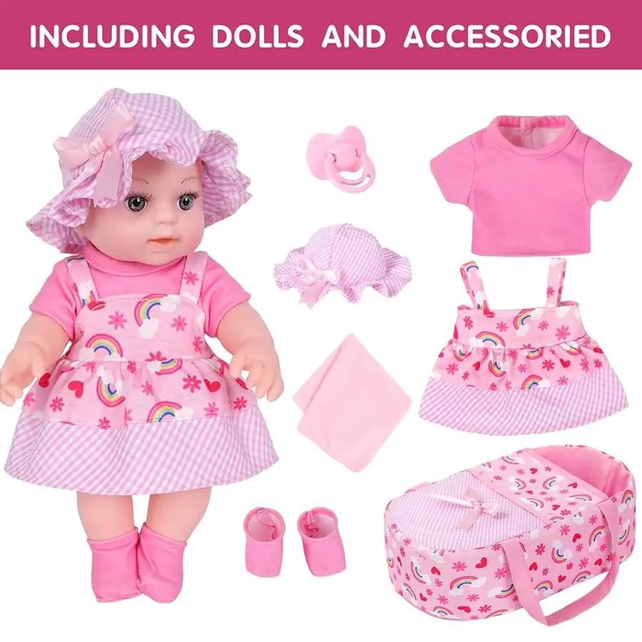 Unisex 12-in Reborn Baby Doll Playset with Matching Outfit, Slippers, Sleeping Bag and Pacifier - Kids' Halloween-Thanksgiving Gift Doll
