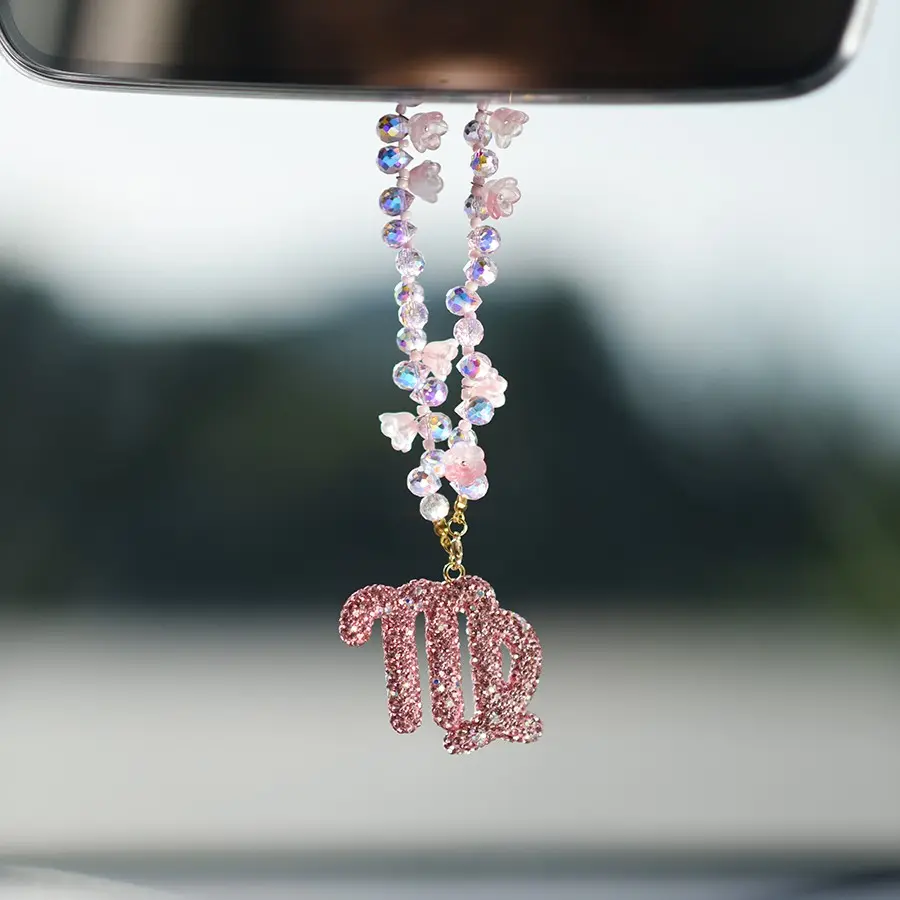 Zodiac Bling Car Hanging Ornament, Crystal Constellation Pendant, Rearview Mirror Decoration for Women, Stylish Auto Accessory, Car Interior Decorative, Car Interior Ornaments, Car Trinkets, Girly Car Accessories, Car Decorations