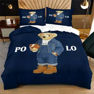 Little Bear Print Bedding Set, Duvet Set, Includes 1 Bedspread and 1 or 2 Pillowcases, Excludes Quilt and Pillow Inserts, Suitable for Bedroom or Dormitory Bedding Sets, Ideal for Gifting or Personal Use