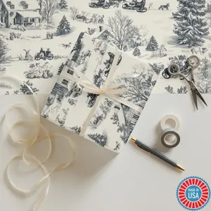 Christmas wrapping paper - Christmas Toile du Jouy Wrapping Paper Sheets Set of 3