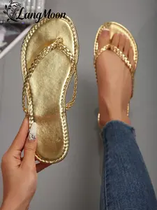 2026 Summer New Large Size Flip Flops, Silicone Toe Post Flat Sandals, Anti-Slip Fashion Beach Shoes for Women, Casual All Seasons, Elegant Minimalist Sandals