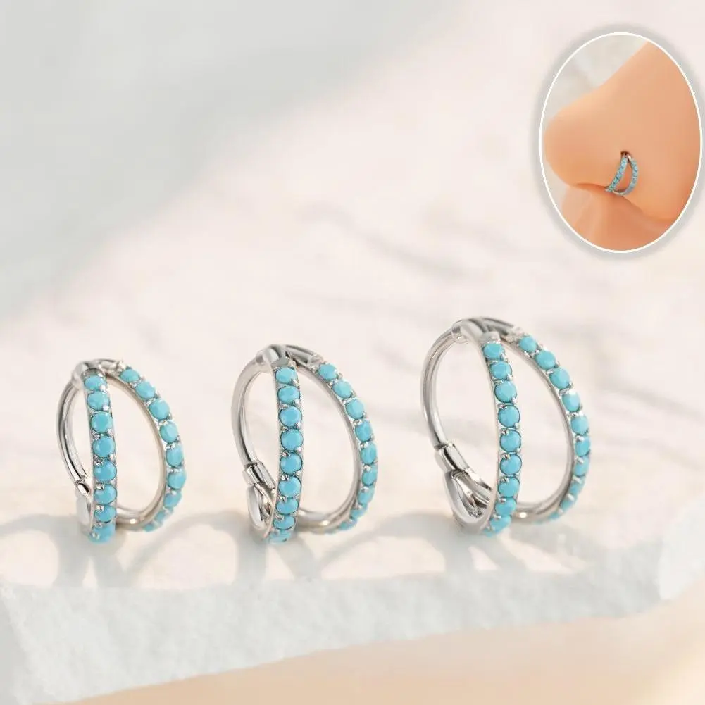 OUFER 20G 316L Stainless Steel Bohemian Turquoise Hinged Segment Hoop Nose Ring, Dainty Body Jewelry for Daily Wear - 6mm/7mm/8mm, Nose Piercing