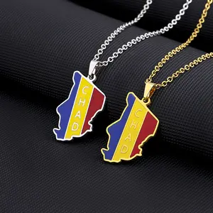 Hot-selling stainless steel map and flag necklace of the Republic of Chad, men's and women's geometric new accessories
