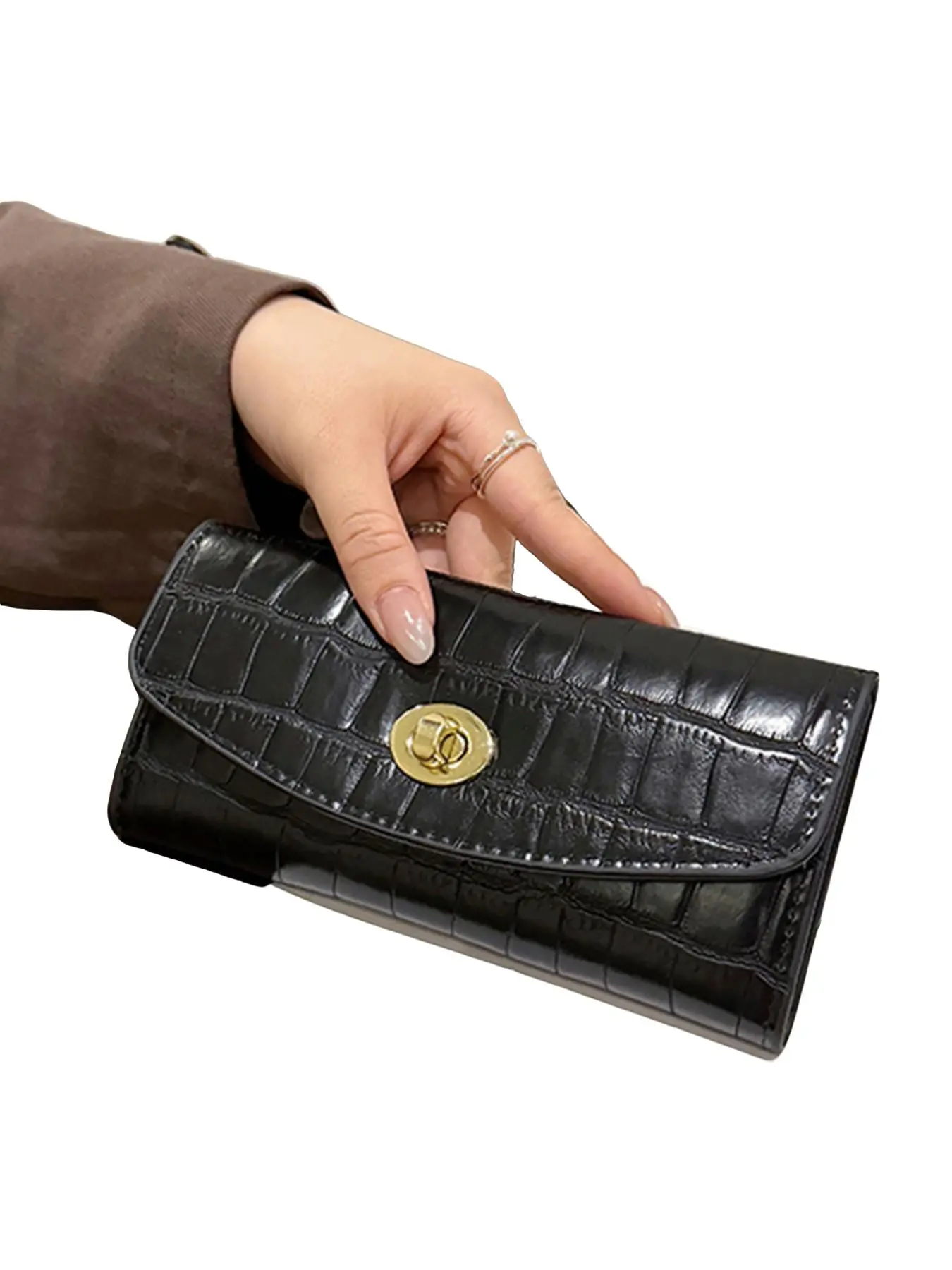 High-Quality Crocodile Pattern Long Wallet, Multi-Card Slot Large Capacity, Fashionable Handheld Card Holder, Metal Lock Design, Durable Fashion Wallet, Credit Card Wallet