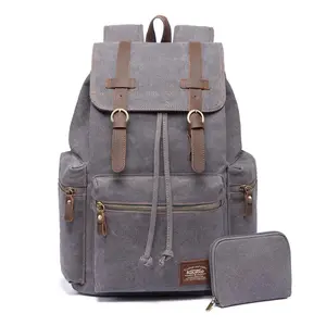 KAUKKO Vintage Casual Canvas and Leather Rucksack Retro Backpack for School Work Travel Hiking, 19L KAUKKO Vintage Casual Canvas and Leather Rucksack Retro Backpack for School Work Travel Hiking, 19L