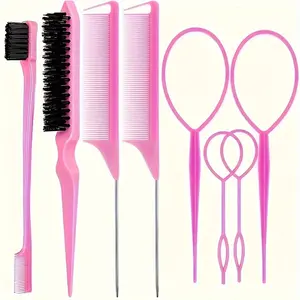 Hair Styling Tool Set, 8 Counts/set Hair Comb & Hair Styling Tool, Heatless Styling Tool for Women & Girls, Hair Styling Accessories, Detangling Brush, Hair Brushes