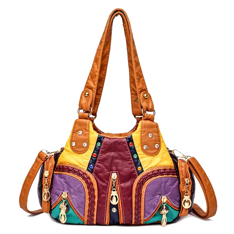 Vintage PU Leather Shoulder Bag for Women - Large Capacity Fashion Crossbody Handbag with Stylish Color-Blocked Handles - Chic and Versatile Sac for Everyday Use Yogodlns Yogodlns Yogodlns Yogodlns Yogodlns Yogodlns Yogodlns