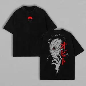 Obito Uchiha Washed Oversize Crewneck T-Shirt - Unisex Menswear Apparel, Seamless Shortsleeve Fabric, Casual Comfortable Stylish Streetwear Tropical Top