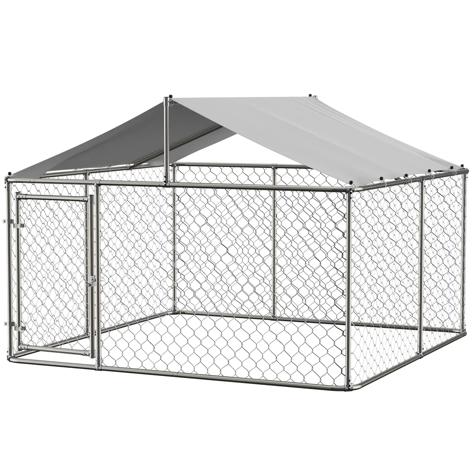Large Outdoor Dog Kennel, Heavy Duty Galvanized Steel Dog Enclosure with Waterproof UV-Resistant Cover, Lockable Door Chain Link Playpen for Small to Large Pets (118" L x 118" W x 71" H)