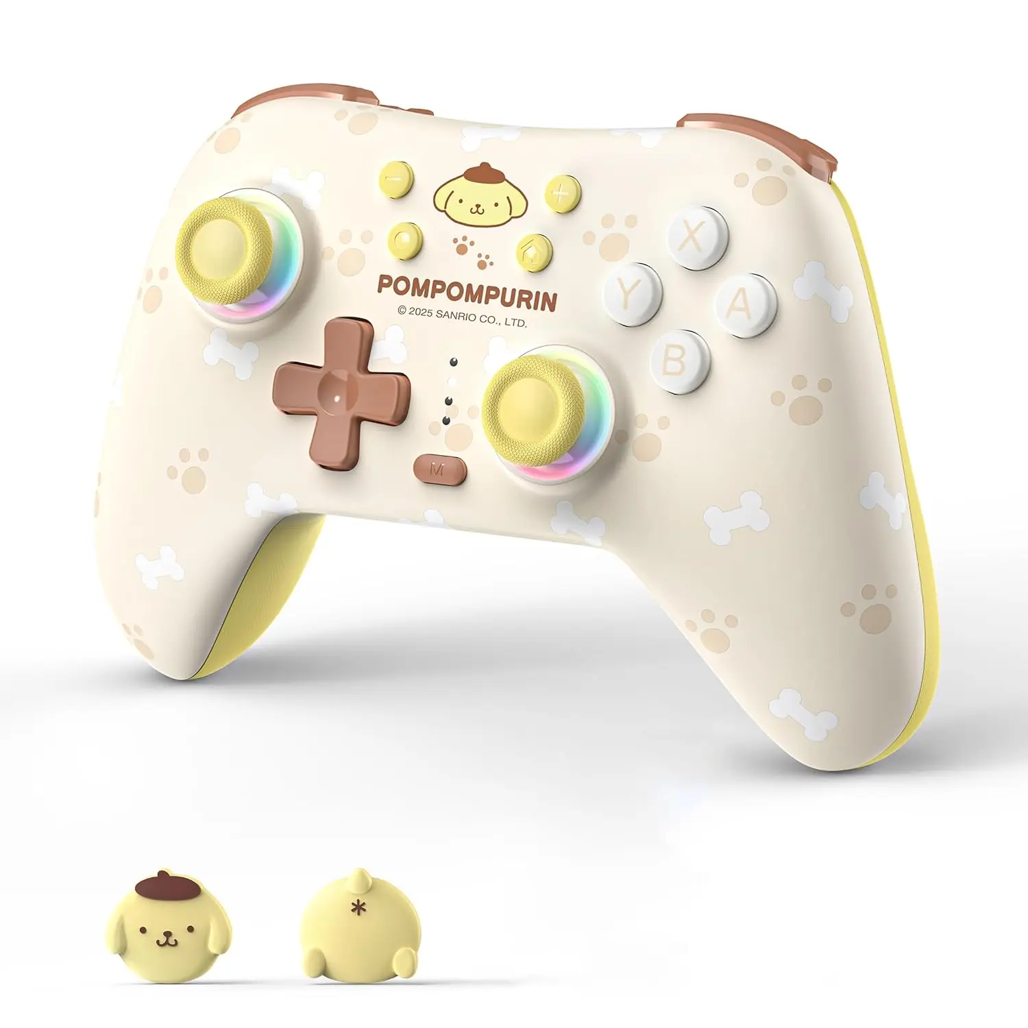 Kuitmor Pompompurin Switch Pro Controller, Cute Hall Effect Wireless Gamepad No Drift for Switch 2/Switch/OLED/Lite, PC/Steam, Android, iOS, Bluetooth + Wired, Turbo, Back Buttons, 6-Aixs Gyro, Wake-up, RGB (Yellow, Without 2.4g Receiver)