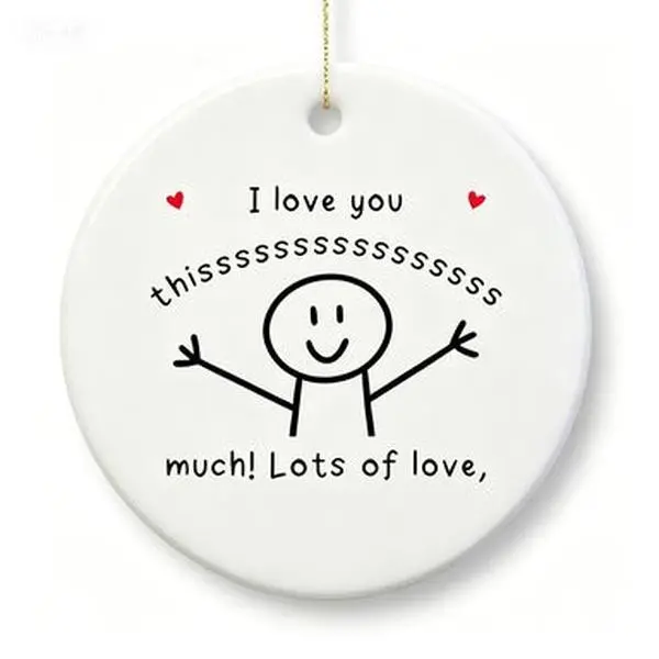 Cute Stick Figure Ceramic Ornament | I Love You This Much Keepsake Gift For Lovers & Family