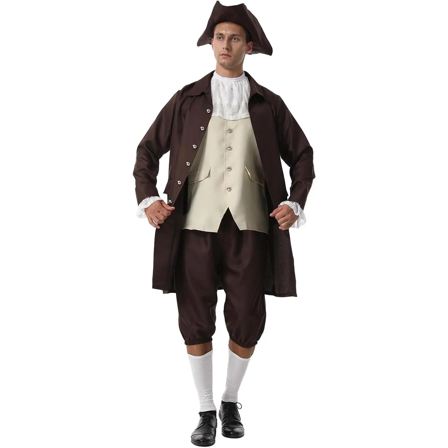 AYJKSEVEN Benjamin Franklin Costume Men Colonial Adult Colonial Deluxe Wax Museum Project
