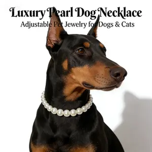 White Pearl Dog Necklace Collar |   Solid Fashion Pet Jewelry for Large Dogs (10''+2.5''), Cute Sparkle Pet Necklace for Puppy & Dog,PetJewelry,DogJewelry,PearlDogCollar,FashionDogAccessories,CuteDogCollar,PetNecklace,DogAccessories metal chain