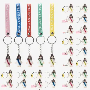 10-50 Pcs Mini Jesus Figure Keychain with Jesus Loves You Silicone Wristband Lanyard - Christian Religious Party Favors for Sunday School Church Group Gifts & Bag Charm