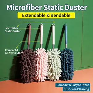 Buy One, Get One Free2 PCS Microfiber Car Duster with Extendable Handle – Bendable Head Car Interior Cleaning Brush, Scratch Free Car Dust Cleaner for Dashboard Air Vents Exterior Car Surface Window Office Furniture Cleaning Tool Pink