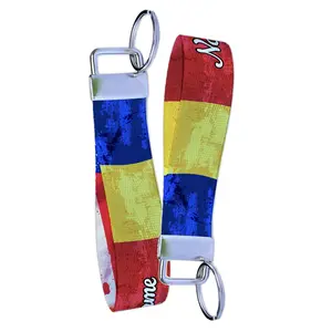 Romania Flag Keychain Collection - Personalized Name Nylon Key Fob - Custom Wristlet Keychain