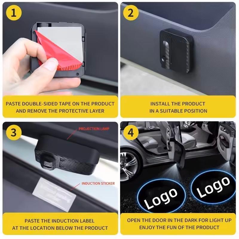 2Pcs Car Door Emblem Projector Light Wireless Welcome Lamp Auto Accessories Battery Not Included