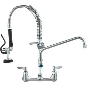 VEVOR Commercial Faucet with Pre-Rinse Sprayer, 21" Height, 8" Center, 12" Swing Spout, Wall Mount Kitchen Sink Faucet, Brass Constructed Device with Pull Down Spray, for 1/2/3 Compartment Sink