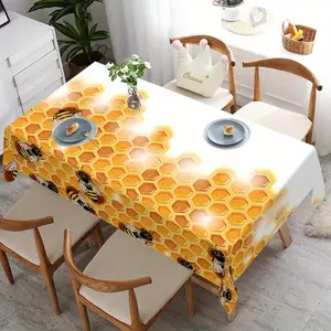 1 Bee Nest Pattern Tablecloth | Polyester Fiber, Machine Made, Rectangular Shape, Suitable for Party, Dining Table Decoration, Home and Outdoor Decoration