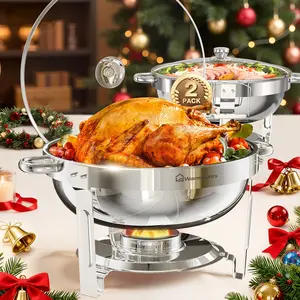 Chafing Dish Buffet Set 2 Pack, 5QT Round Chafing Dishes for Buffet with Glass Lid & Lid Holder, Stainless Steel Chafers and Buffet Warmers Sets for Parties, Events, Wedding, Camping, Dinner
