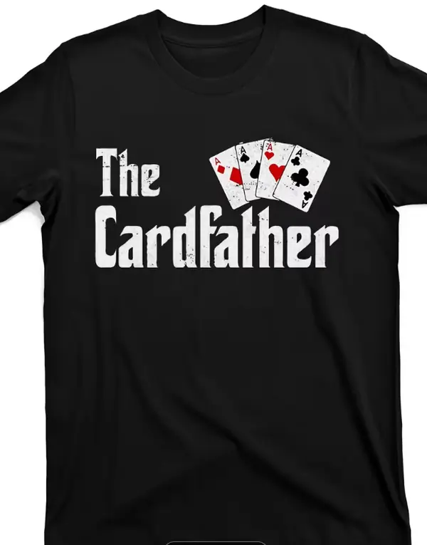 Men's Retro "The Cardfather" Poker Graphic Cotton T-Shirt - Black, Regular Fit, Short Sleeve, Ace of Spades Design, Medium Stretch, Breathable, Durable, Machine Washable, Vintage Style Casual Tee for Gaming Enthusiasts