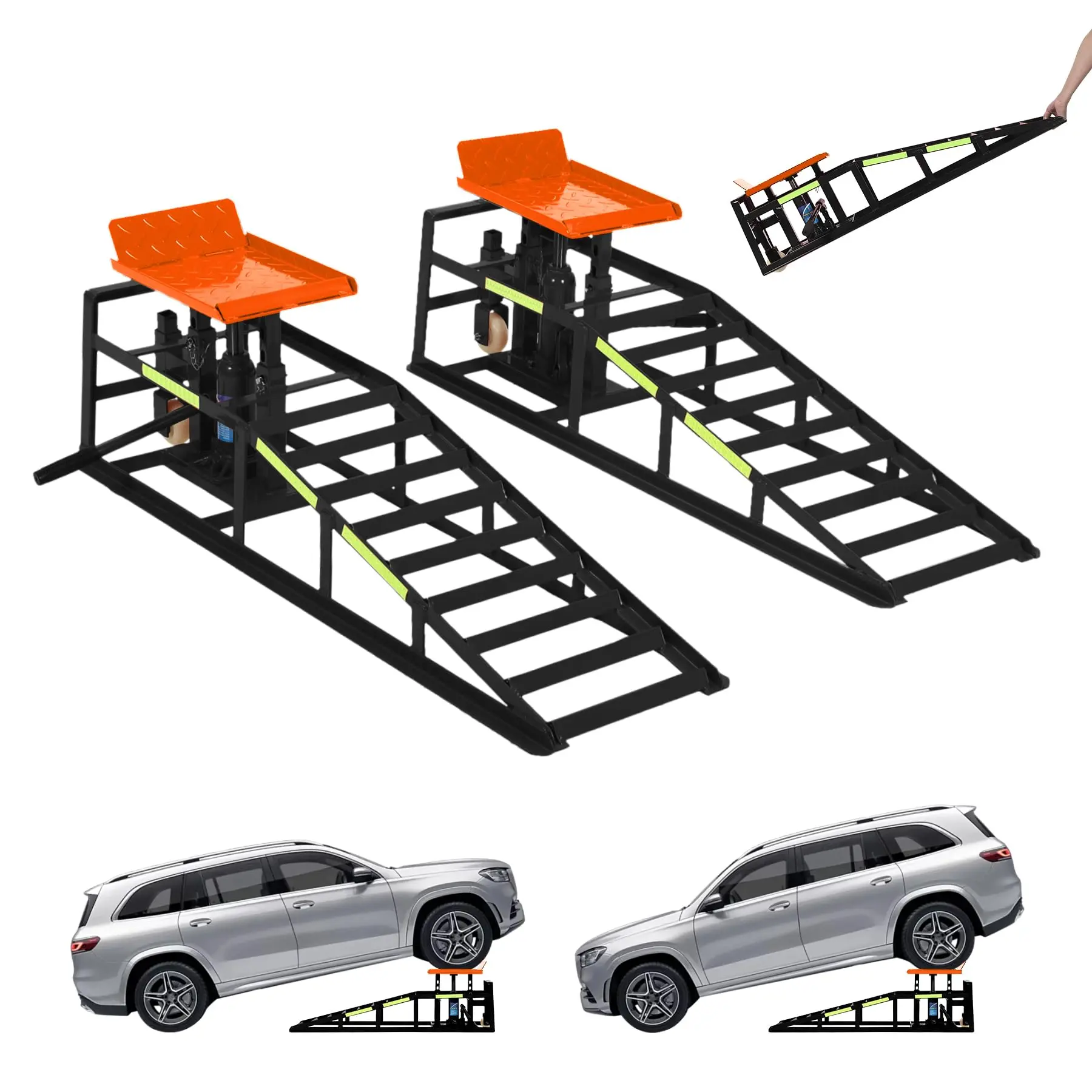 2PCS 5T Hydraulic Car Ramps, 11060 Lbs Heavy Duty Portable Vehicle Lift Ramps, Auto Hydraulic Service Ramps for Oil Change Vehicle Maintenance, Ideal for Home Garage Repair & Mens Gift