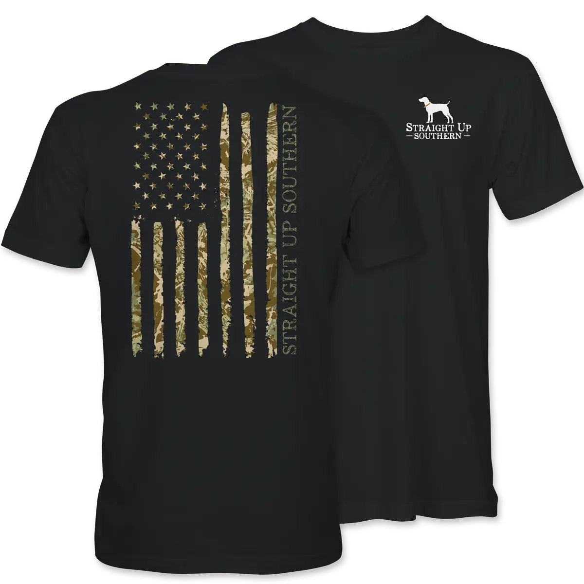 Straight Up Southern US Camo Flag T-Shirt for Men, Classic Fit, Cotton Jersey Material