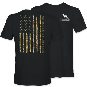 Straight Up Southern US Camo Flag T-Shirt for Men, Classic Fit, Cotton Jersey Material