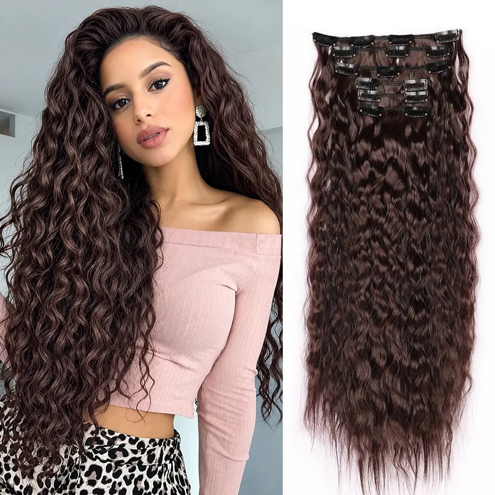 24 Inch Clip in Hair Extensions 6PC Synthetic Hair Extensions Long Soft Natural Hairpiece Curly Hair Extension for Women Daily Party Use Full Head Coverage