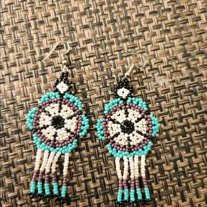 Unique Mexican Flower Beaded Dangle Earrings/Multicolored/ Chaquira