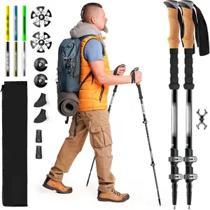 Trekking Poles – Lightweight Collapsible Aircraft Grade Aluminum Hiking Poles with Cork Grips Quick Locks & All-Terrain Accessories – Pair of 2 : Sports & Outdoors