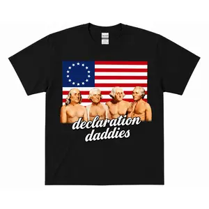 Menswear Cotton Declaration Daddies 250th Anniversary Patriotic Graphic T-Shirt - Funny Founding Fathers Tee, Betsy Ross Flag 4th of July Independence Day Short-Sleeve Shirt for Men, All Sizes & Colors