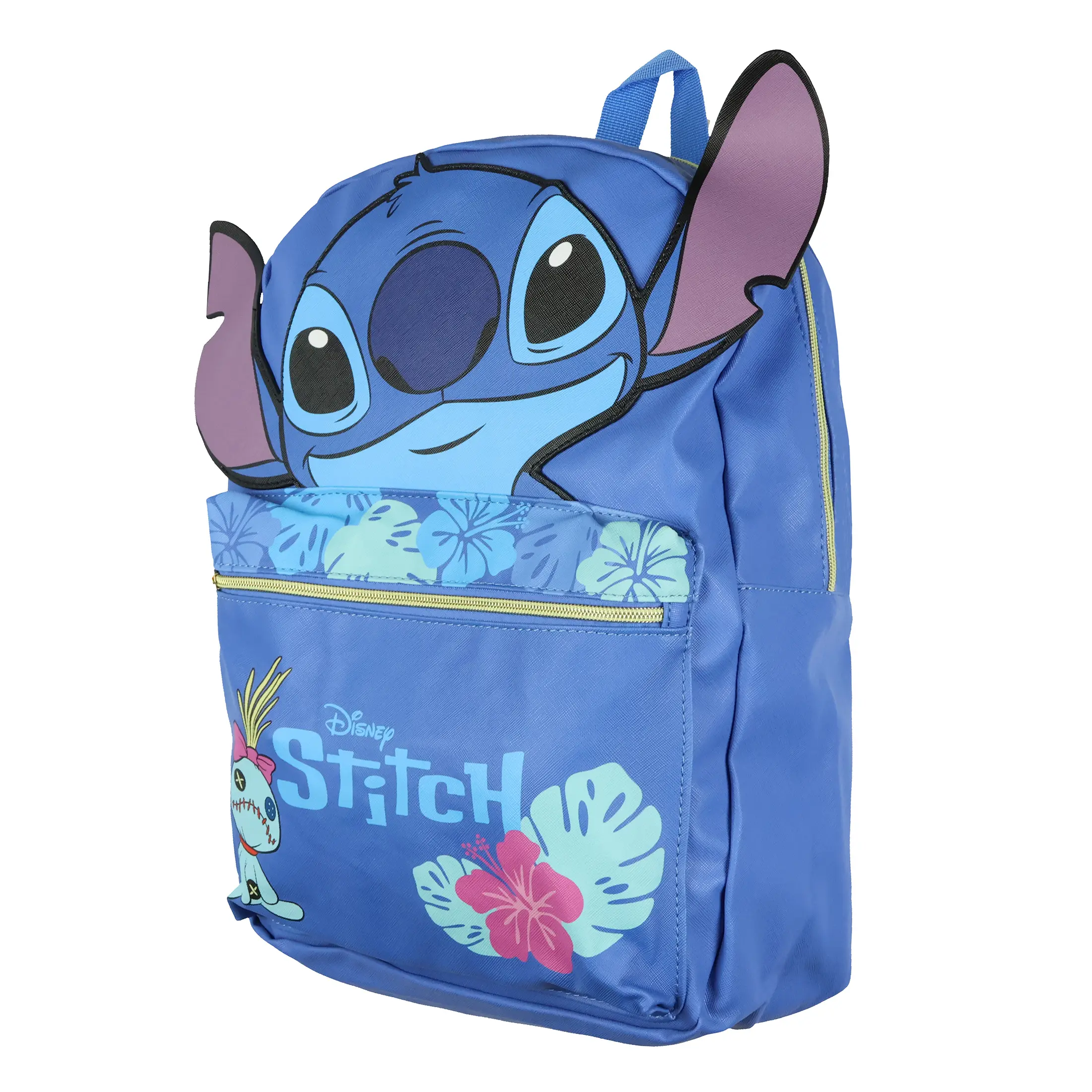 Disney Lilo and Stitch Cute PU Leather Backpack - 16" Casual Bag with 3D Stitch Ears, Tropical Accents, Adjustable Shoulder Strap, Easy-Clean Faux-Leather Material, One Size Functional Design