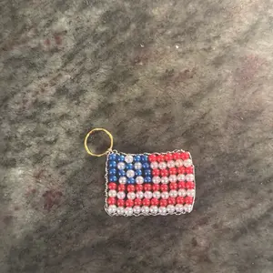 American Flag Beaded Keychain or Purse Charm - Patriotic Design with Red White and Blue Beads