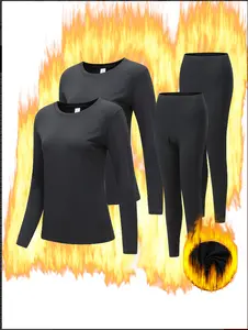 2-Pack Women's Thermal Underwear Set Fleece-Lined for Fall/Winter Cozy Base Layer & Loungewear for Cold Days Basic Black Womenswear