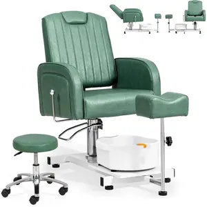 OmySalon Pedicure Spa Chair with Bubble Foot Bath & Stool, 360° Rotation Hydraulic Adjustable Seat for Nail Tech Beauty Salon & Home Use