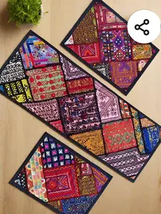 EMBROIDERED ETHNIC PATCHWORK TABLE RUNNER & PLACEMAT - SET OF 3