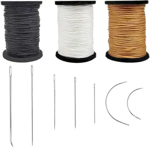 Extra Strong Upholstery Repair Sewing Thread Kit and Heavy Duty Household Hand Needles, Including 7 Styles of Leather Canvas Sewing Needles and 3 Rolls Nylon Thread (70 Yard of Each Roll)