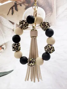 Western Style Pattern Beaded Tassel Decorated Keychain, Boho Style Keychain for Women & Men Bags, Keys Pendants, Trendy Keychain for Birthday Gift, Cute Keychain