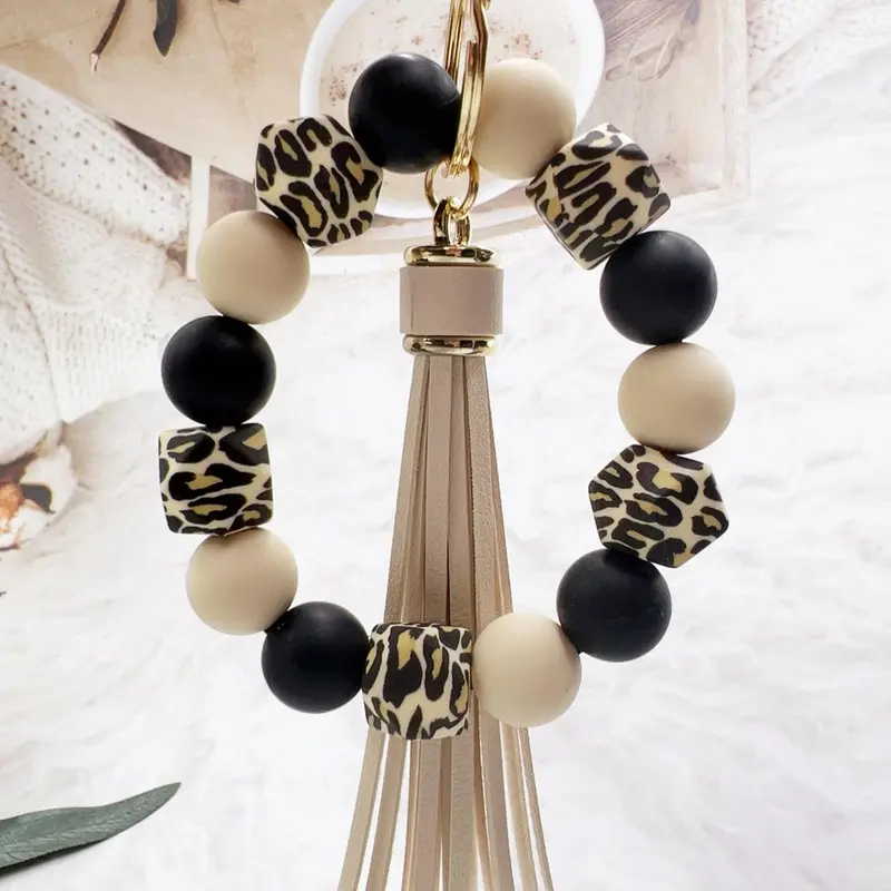 Western Style Pattern Beaded Tassel Decorated Keychain, Boho Style Keychain for Women & Men Bags, Keys Pendants, Aesthetic Keychain, Trendy Keychain for Birthday Gift