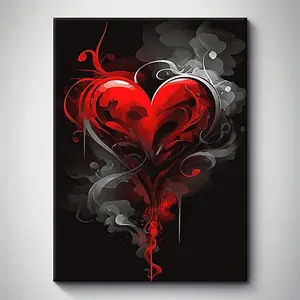 2D Flat, 1pc a Wrapped Solid Wood Frame Featuring a Beautiful Poster. The Design Showcases a Red And Black Love Heart, Perfect for Wall Decoration, Home Styling, Festive Decor, Aesthetic Room Embellishments, And Bathroom Decoration