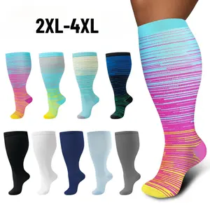 Plus Size Knee High Compression Socks, Unisex, Wide Calf Knee High Support Socks, Suitable for Running, Nurses (Long Standing), Pregnancy, Travel, Promotes Blood Circulation, Anti-Slip & Breathable