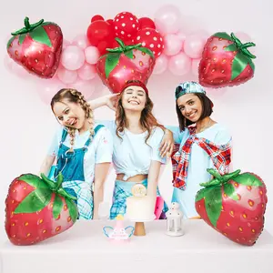 136 Pcs Set Strawberry Film Balloons Kit Birthday Party Decorations Red Latex Balloons Background Decor